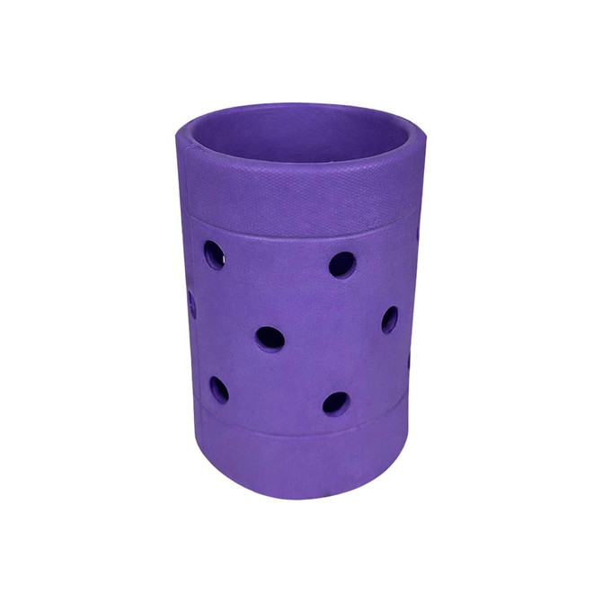 A purple EVA Holes Stubby holder with multiple circular cutouts, designed to fit drink bottles.