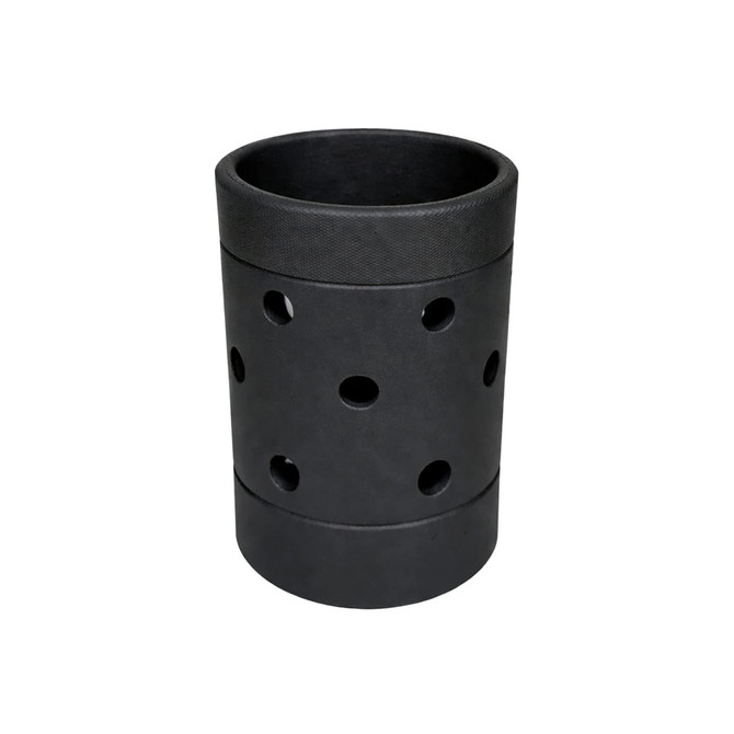 A drink bottle holder made of black EVA material with various holes for insulation and grip. It features a simple design.