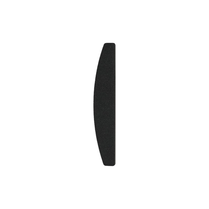 A professional half moon shape nail file in black, featuring a smooth surface and a sleek design.