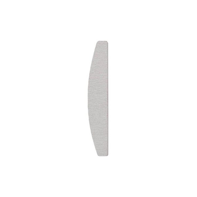 A half moon shape nail file in a grey colour, designed for nail care and grooming. It features a smooth texture.