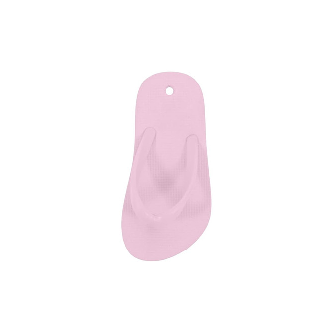 A pink thong-shaped fridge magnet with a textured design and a hole for hanging.