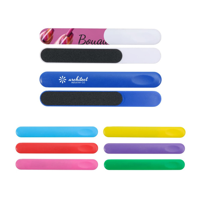 A collection of PS nail files in various colours, including blue, pink, white, red, purple, yellow, and green.