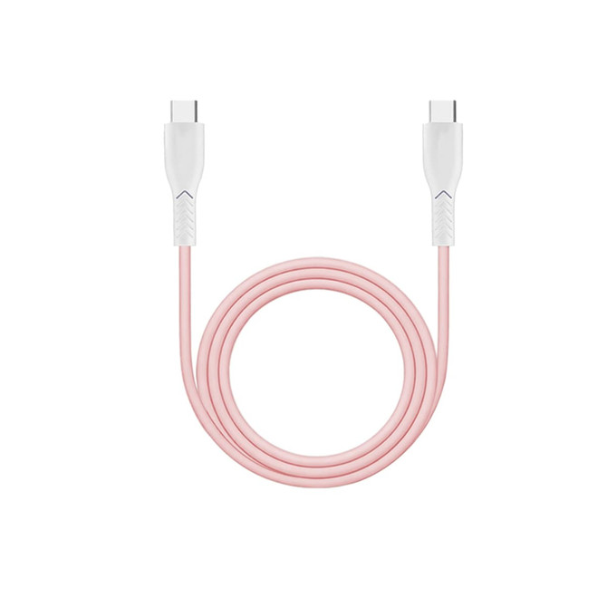 A pink 100W fast charging cable with white connectors, featuring a logo on the cable.
