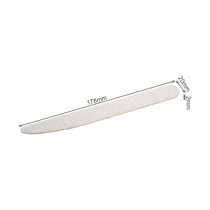 A pack of 50 white wooden knife-shaped nail files, each measuring 178mm in length and 20mm in width.