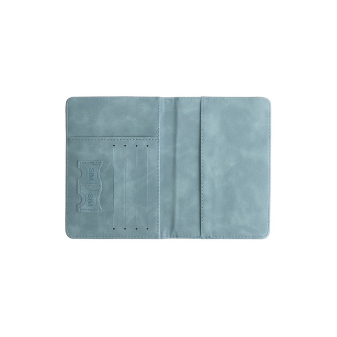A mint green RFID multifunctional PU leather passport holder with multiple card slots and a smooth finish.