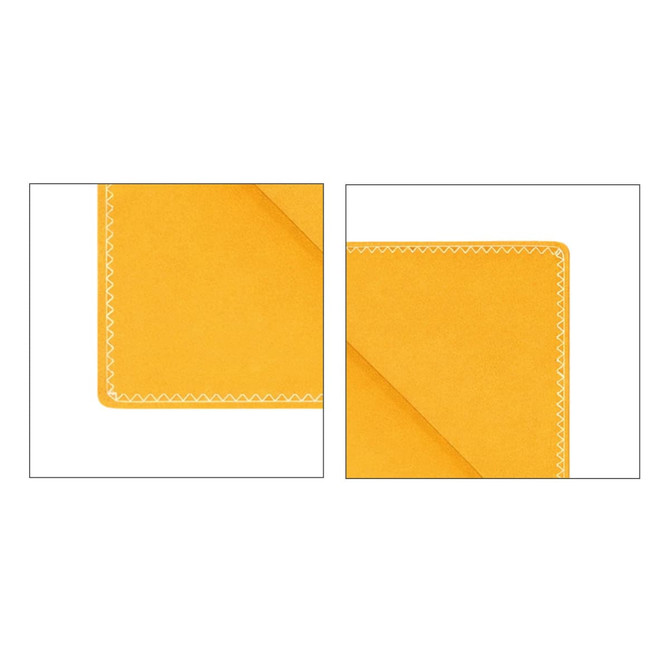 A full-colour yellow PU bookmark with decorative stitching along the edges, featuring two corners.