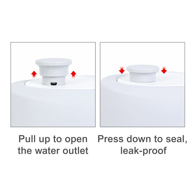 A drink bottle with a white design, featuring a pull-up outlet for opening and a press-down seal for leak-proof use.