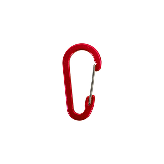A red D-type aluminium alloy carabiner hook with a metal clasp. The hook has a smooth finish and a shiny appearance.
