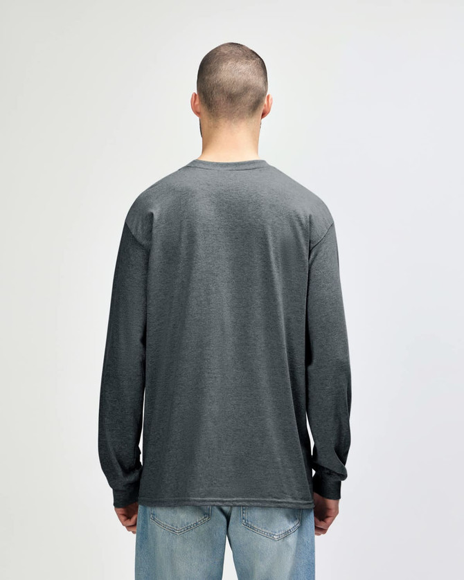 A long sleeve t-shirt in dark grey, featuring a plain back view without any visible branding.