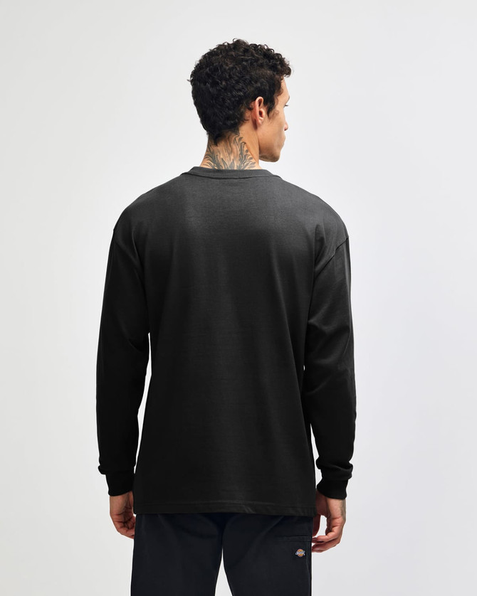 A black American Apparel Super Heavyweight T-shirt displayed from the back, featuring a simple design.