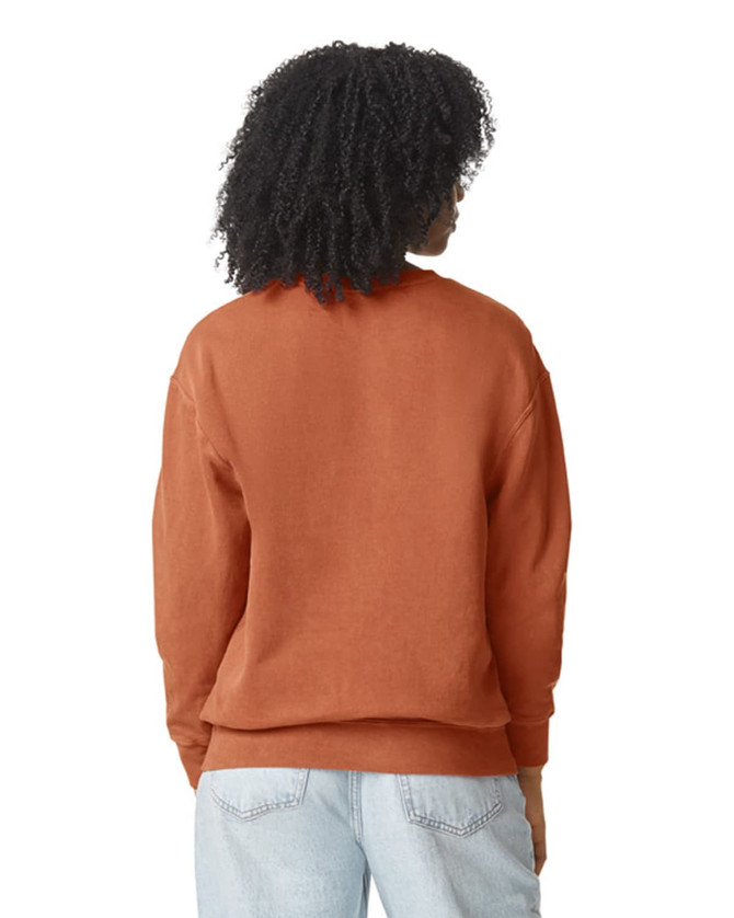 A lightweight crewneck sweatshirt in burnt orange, featuring a relaxed fit and a visible logo on the back.