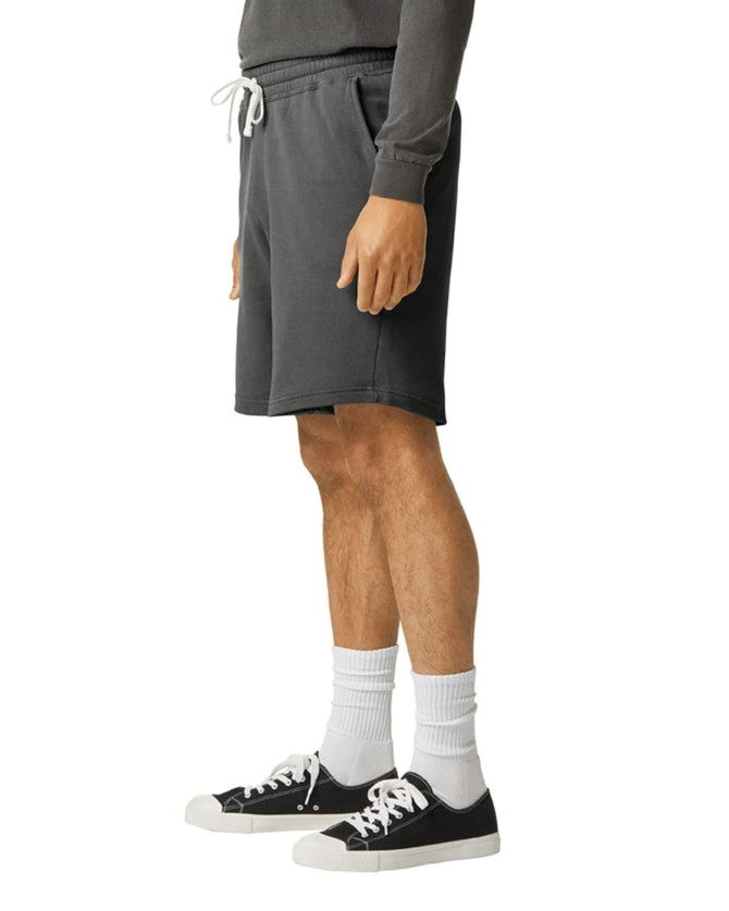 Comfort Colors Lightweight Sweatshorts in dark grey, featuring an elastic waistband and side pockets.