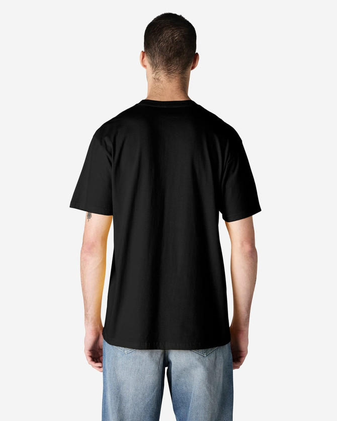 A black Gildan Softstyle adult enzyme wash t-shirt, viewed from the back, featuring short sleeves and a relaxed fit.
