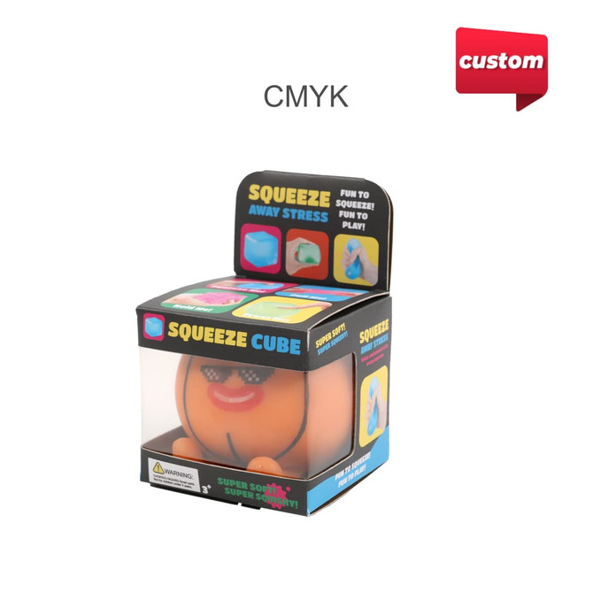 A squishy stress relief sport ball with feet in orange packaging, featuring a playful design and sunglasses.