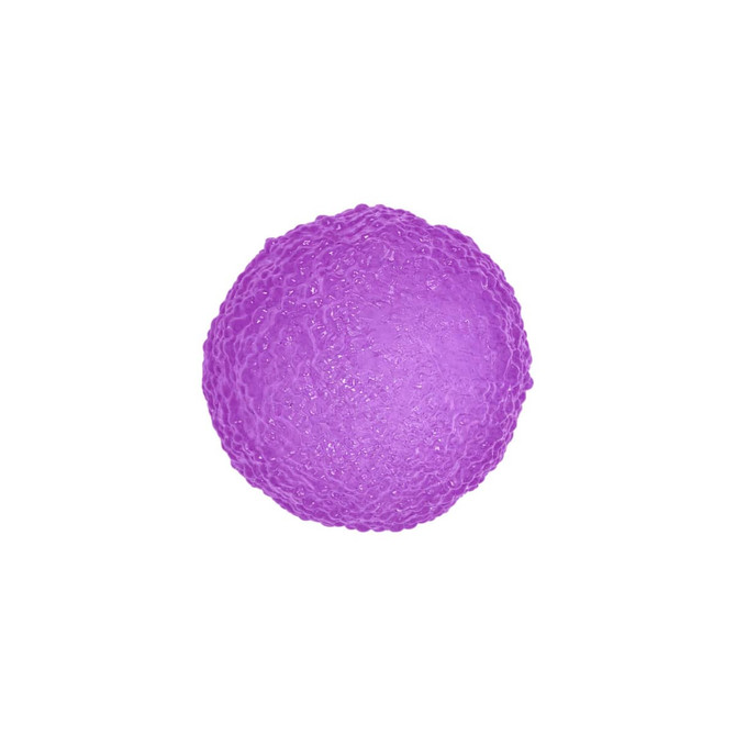 A round, squishy stress relief ball in vibrant purple, featuring a textured surface.
