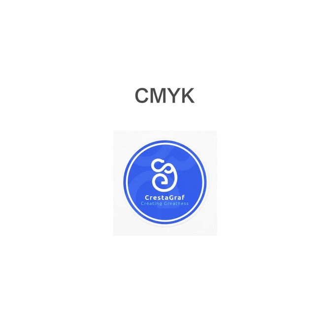 A round blue sticker featuring a logo and a white design, set against a white background.
