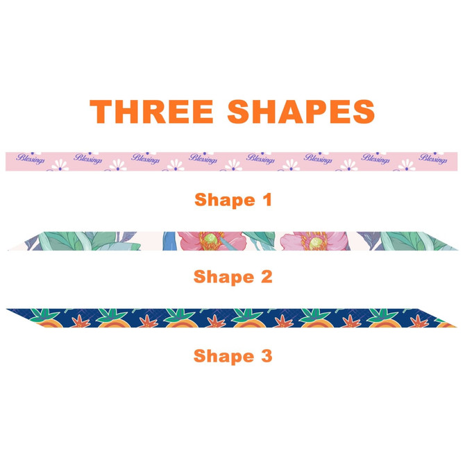 A variety of three narrow scarves featuring floral and fruit designs, each in distinct patterns and colours.