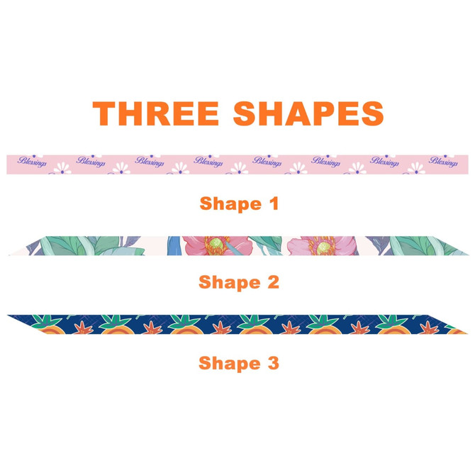 A set of three patterned narrow chiffon scarves in varying designs, featuring floral and botanical motifs and vibrant colours.