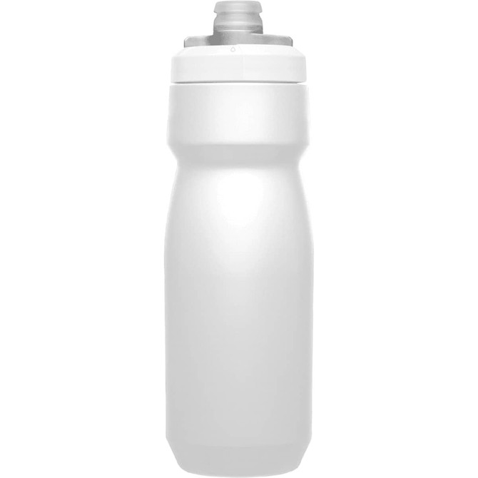 A drink bottle in plain white, featuring a screw-top lid and a logo on the side.