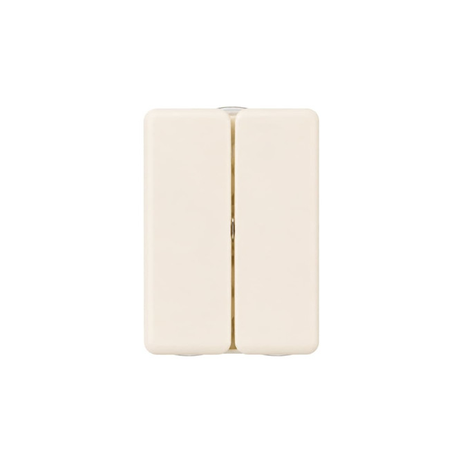 A folding pills box in cream colour with seven compartments and a central hinge. It features a simple design.