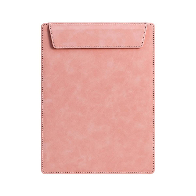 A pink A4 magnetic clipboard with a smooth, textured finish and a sealed top edge. Features a simple design with branding.