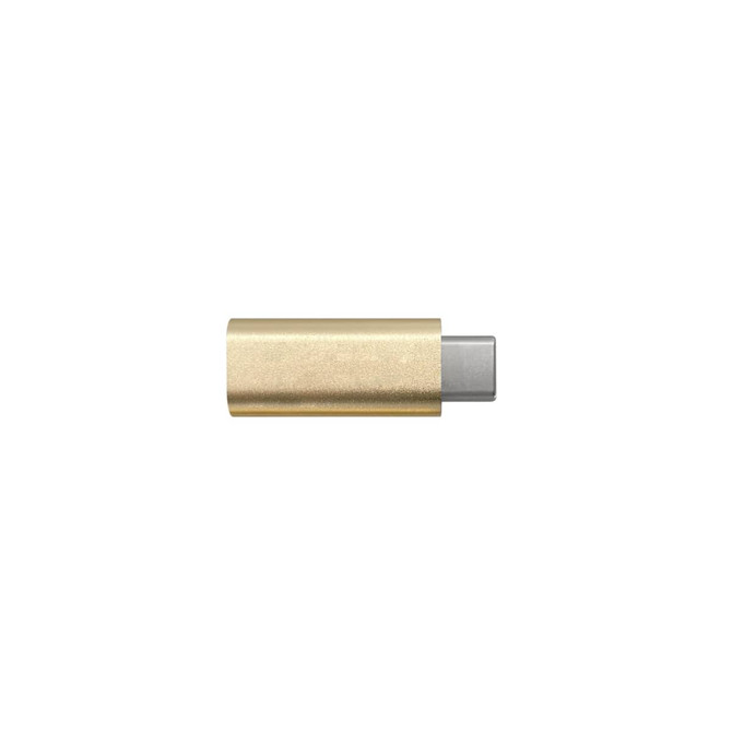 A gold USB data blocker with a metallic silver end, designed for fast charging. It features a simplistic, sleek design.