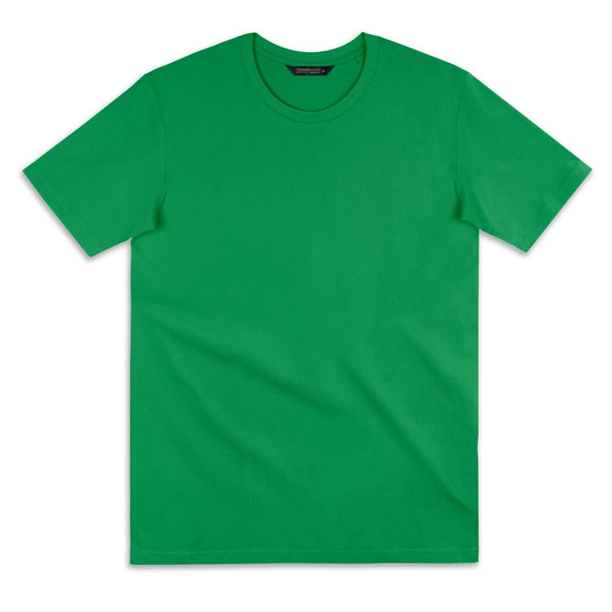 A green women's T-shirt featuring short sleeves and a plain design. It has a logo or branding.