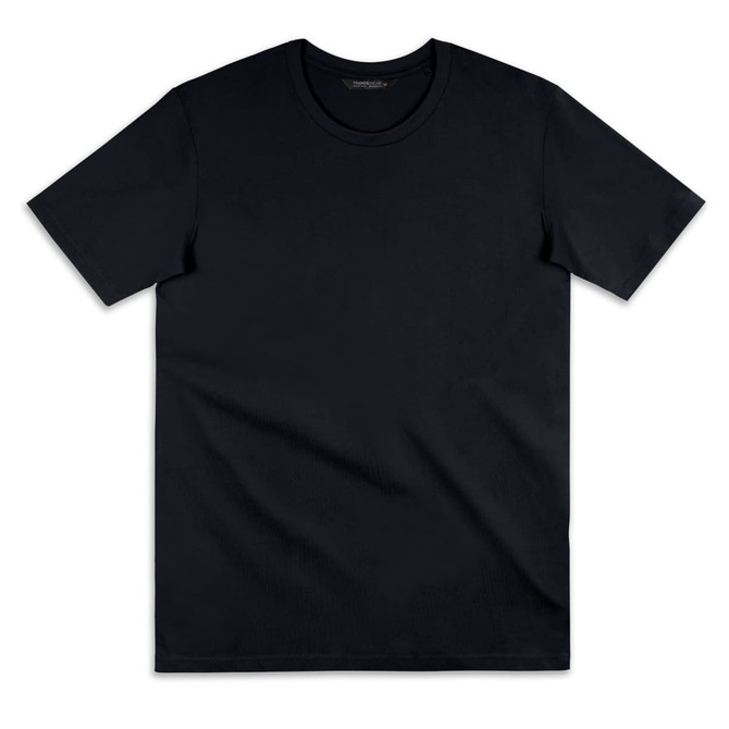 A plain black women's t-shirt with short sleeves and a round neckline, featuring a logo.