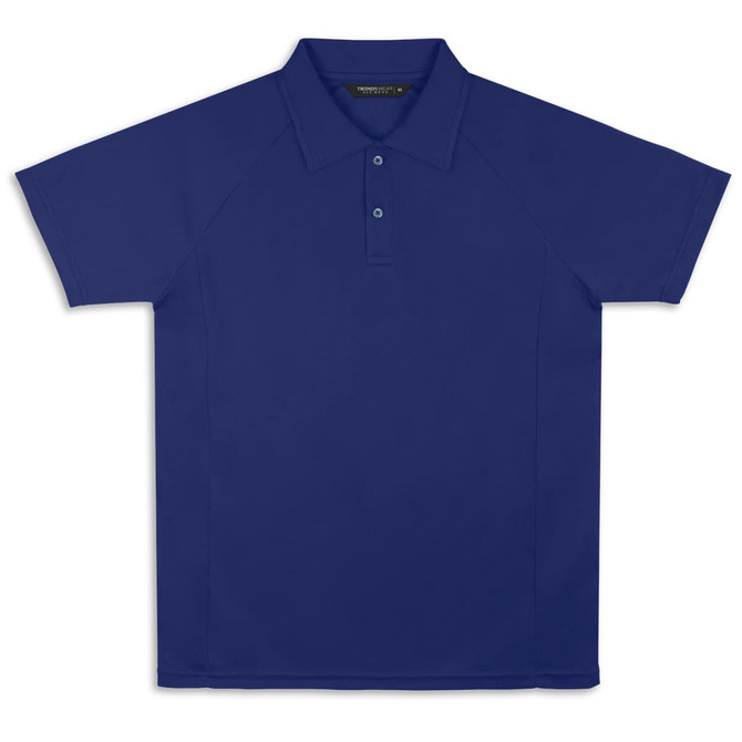 A navy blue TRENDSWEAR Ace Performance men's polo shirt with a collar and short sleeves. It includes a logo.