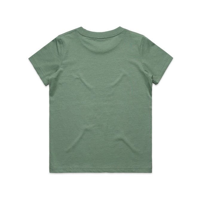 A kids' staple tee in a soft green colour, featuring a plain back design. It has a simple, comfortable cut.