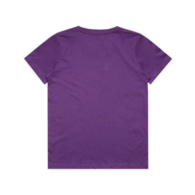 A purple youth tee with a simple design and no visible branding on the back.