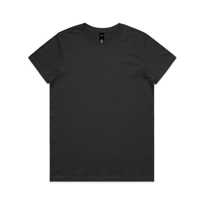 A black t-shirt featuring a simple design and a branded label on the neckline.