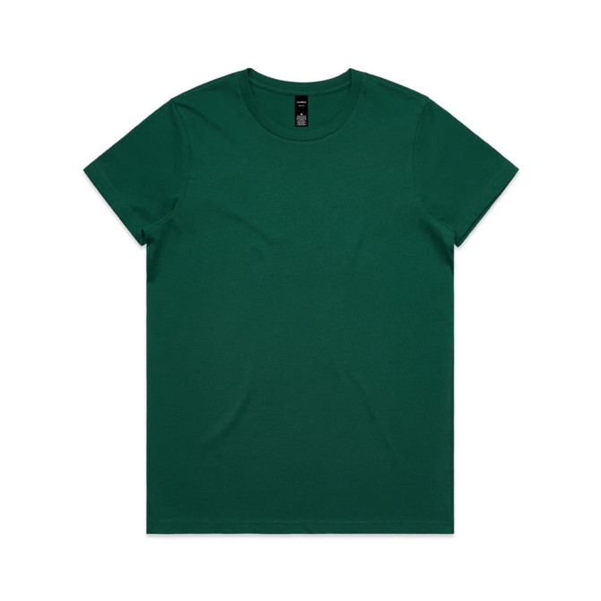 A green T-shirt with a crew neck and short sleeves, featuring a brand logo on the label.