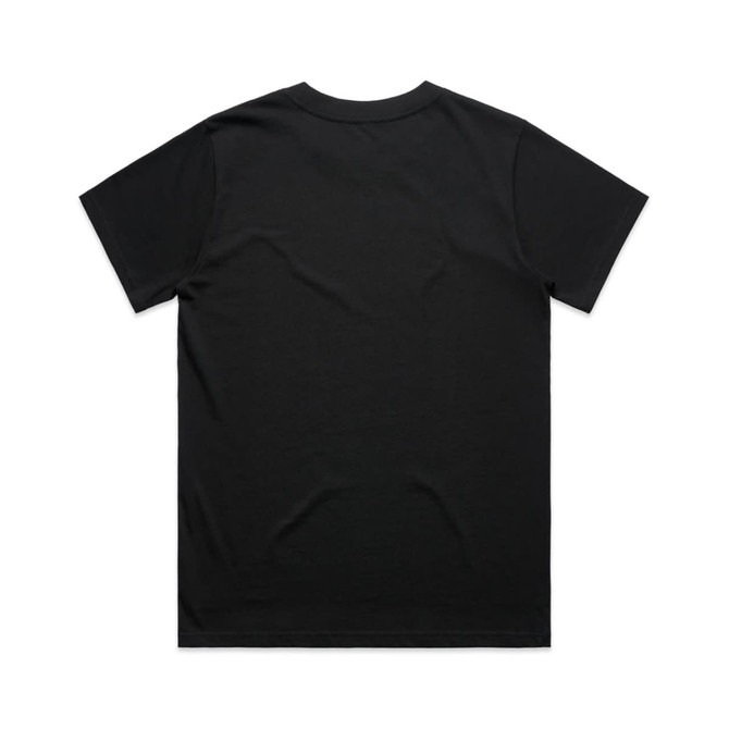 A black t-shirt with a classic fit, featuring a plain back design and no visible branding.