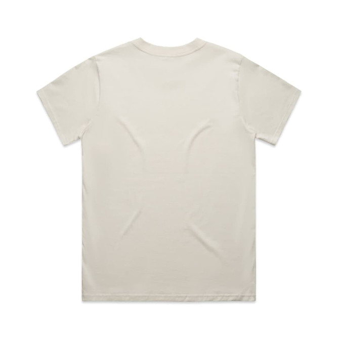 A light cream-coloured t-shirt with a classic design and short sleeves. It features a logo on the back.