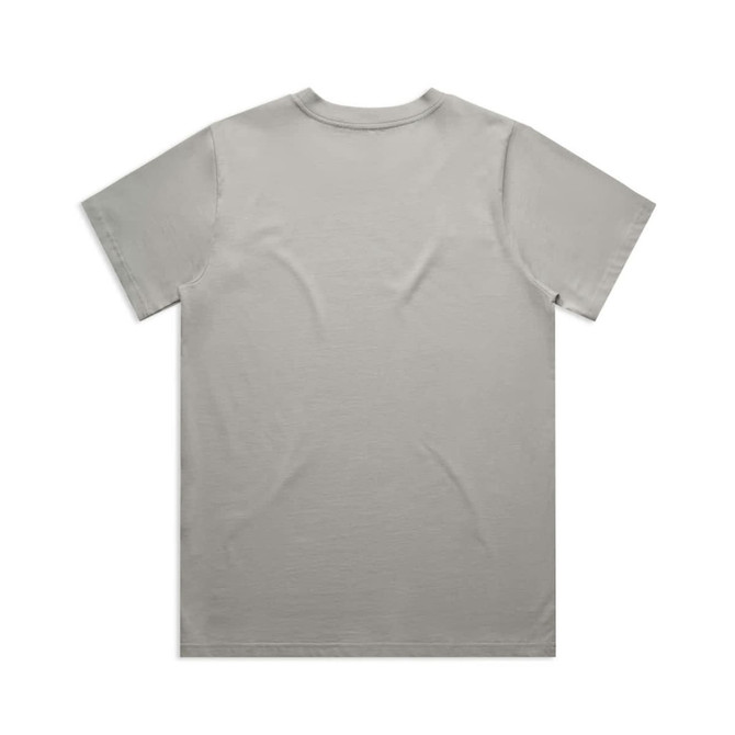 A grey classic t-shirt with short sleeves and a plain back, featuring a logo.
