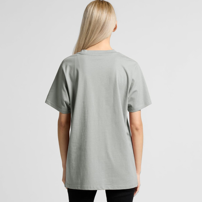 A relaxed-fit t-shirt in a soft green shade, featuring a logo on the back. 