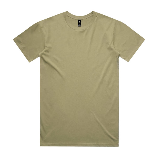 A khaki Staple Tee with a simple crew neckline, featuring a logo on the label.