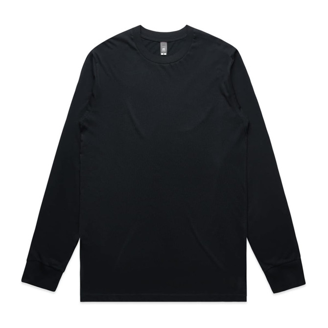 A black long-sleeve T-shirt featuring a crew neckline and a plain design with a logo.