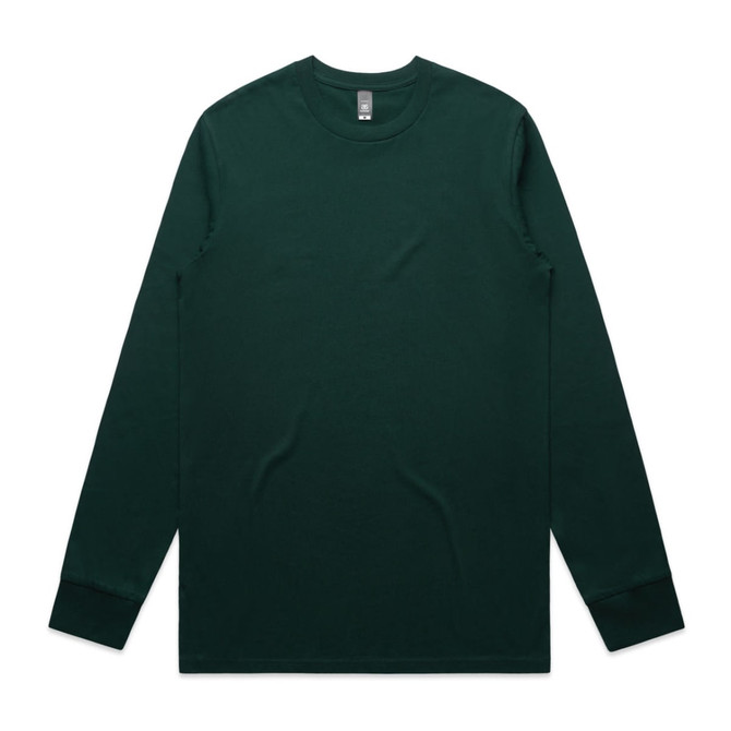 A long-sleeve T-shirt in dark green with a simple design and branding on the label.