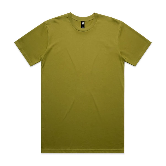 A plain olive green Classic Tee, featuring a crew neck and short sleeves, with a logo on the collar.