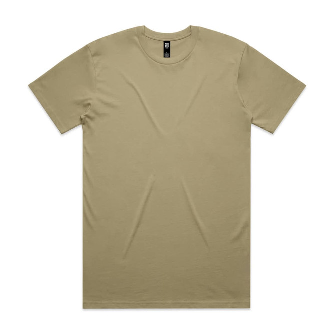 A khaki Classic Tee with a crew neckline and short sleeves. It features a logo on the inner tag.