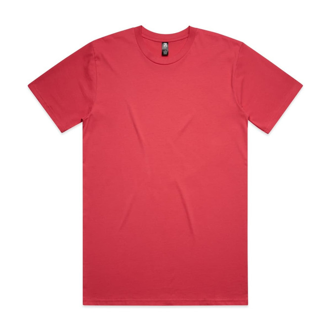 A classic red t-shirt with a round neckline and short sleeves. Features a logo on the tag.