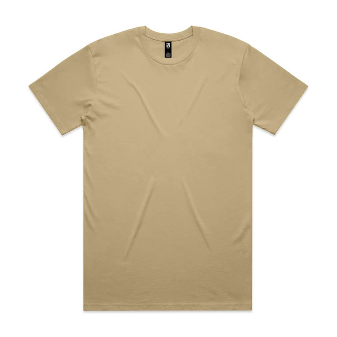 A beige Classic Tee t-shirt with a round neckline and short sleeves, featuring a logo on the label.