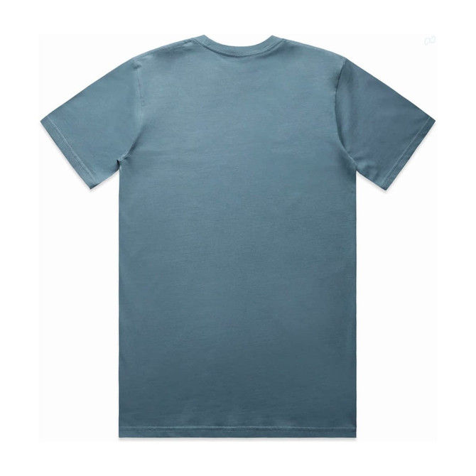 A blue Classic Tee featuring a plain design and short sleeves, with a logo on the back.