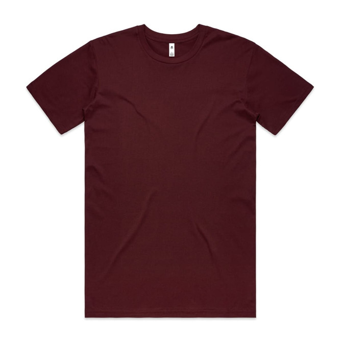 A burgundy Basic Tee with a standard crew neck and short sleeves, featuring a small logo tag.