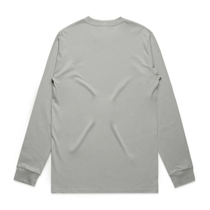 A long-sleeve tee in a muted grey colour, featuring a plain back and fitted cuffs. The shirt has a logo.