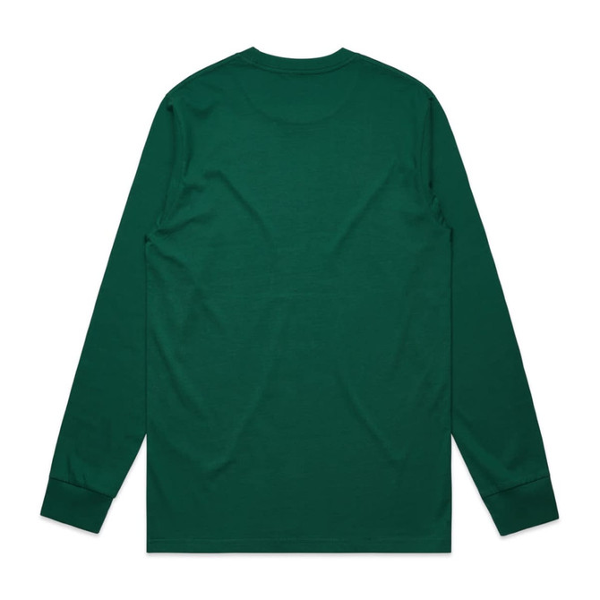 A green long-sleeve T-shirt featuring a plain back and fitted cuffs. Includes a logo on the neck.