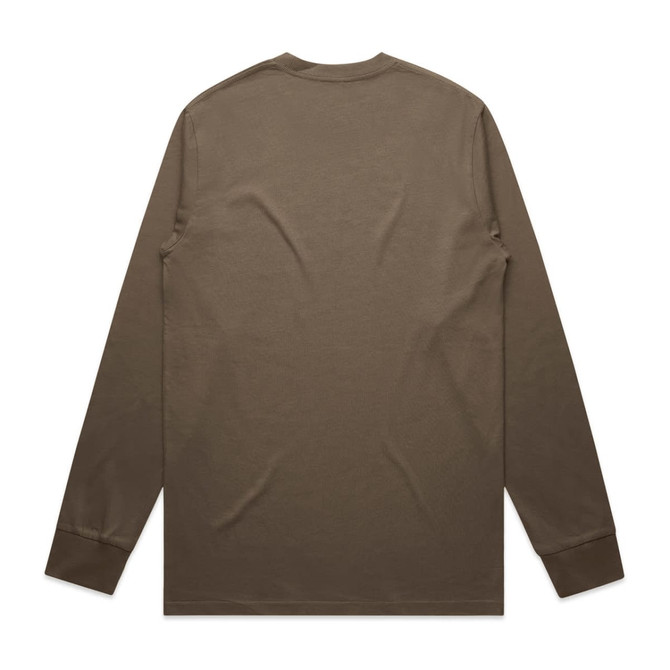 A long-sleeve tee in a muted brown colour with a plain back and fitted cuffs, featuring a logo.