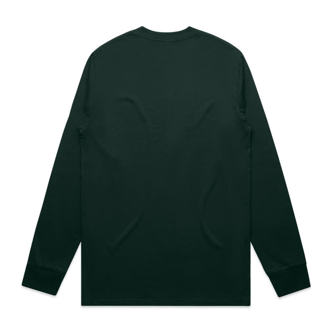 A long-sleeve t-shirt in dark green, featuring a plain back and a logo.